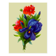 Postal azul del ramo de la flor del iris del vinta