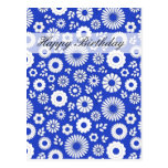 Postal azul profunda floral del feliz cumpleaños d