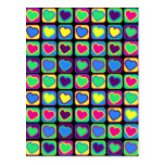 Postal colorida de los corazones del arte pop tarjetas postales