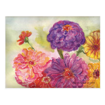 Postal colorida de los Zinnias