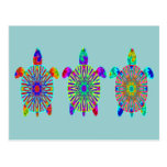Postal colorida de tres tortugas
