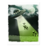 Postal cómica de la abducción de la vaca del UFO