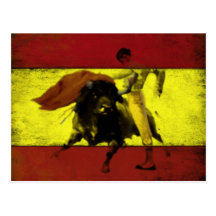 Postal con corrida en bandera española sucia
