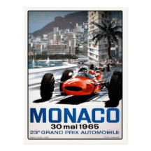 Postal con el poster de Mónaco Grand Prix
