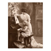 Postal de enseñanza de la música del piano del niñ