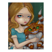 "Postal de la abrazo del gato de Cheshire"