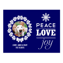 Postal de la foto del navidad - paz, amor, y alegr