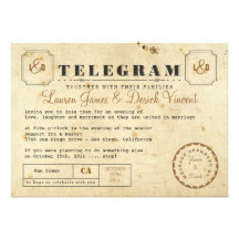 Postal de la invitación del telegrama del vintage