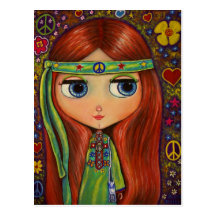 Postal de la muñeca del Hippie de la paz
