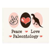 Postal de la paleontología del amor de la paz