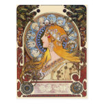 Postal de Nouveau del arte de Mucha - zodiaco - pe