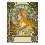 Postal de Nouveau del arte de Mucha - zodiaco - pe