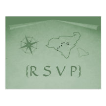 Postal de RSVP del mapa del tesoro, verde