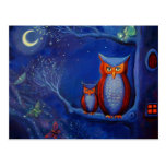 Postal del arte del búho - "el bosque en la noche 