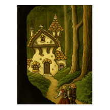 Postal del arte del cuento de hadas de Hansel y de