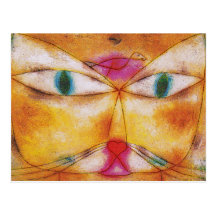 Postal del arte del gato: Gato y pájaro de Paul Kl