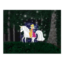 Postal del bosque del Faery y del unicornio de la 