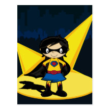 Postal del chica del super héroe de Caped