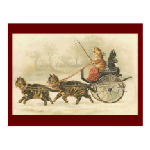 Postal del coche del gatito del vintage