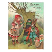Postal del conejito de pascua del francés del vint