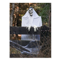 Postal del esqueleto de Halloween