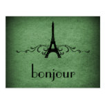 Postal del Flourish del francés del vintage, verde