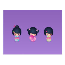 postal del kokeshi tres