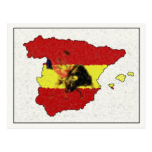 Postal del mapa de España con Bull y Matador