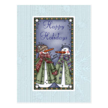 Postal del muñeco de nieve de las Felices Navidad