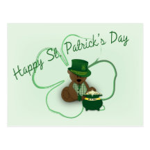 Postal del oso de peluche del día de St Patrick
