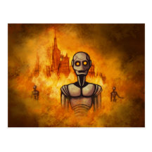 postal del scifi de la revolución del robot
