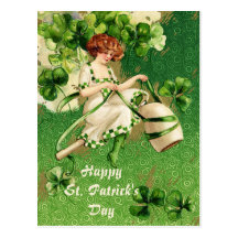 Postal del vintage del chica de día del St. Patty