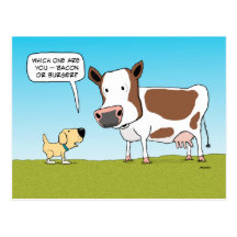 Postal divertida del perro y de la vaca