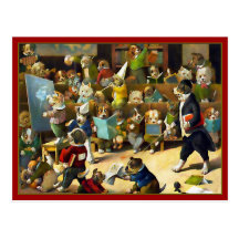 Postal: "Escuela del perro" por Louis Wain