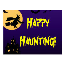 Postal feliz de la casa encantada de Halloween que