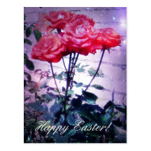 Postal feliz de los rosas rojos de Pascua