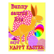 Postal feliz divertida de Bunnysaurus Rex Pascua T