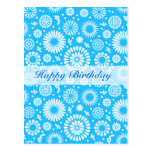 Postal floral azul del feliz cumpleaños del vintag