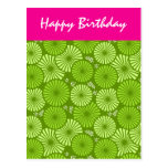 Postal floral retra hermosa, verde del cumpleaños