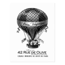Postal francesa del globo del aire caliente del vi