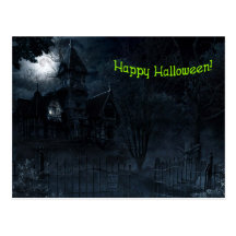 Postal frecuentada de Halloween de la mansión