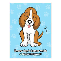 Postal linda de Basset Hound del dibujo animado