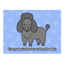 Postal linda del caniche del perro del dibujo anim