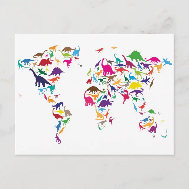 Postal Mapa De Dinosaurios Del Mapa Mundial Zazzle Es