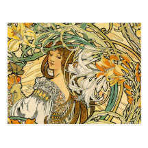 Postal: Mucha - lengua de flores