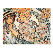Postal: Mucha - lengua de flores