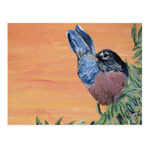 Postal - pintura de acrílico del petirrojo