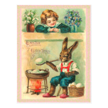 Postal retra del conejito de pascua