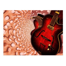 Postal roja de Soundwaves de la guitarra de la mús