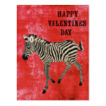 Postal roja del día de San Valentín de la cebra